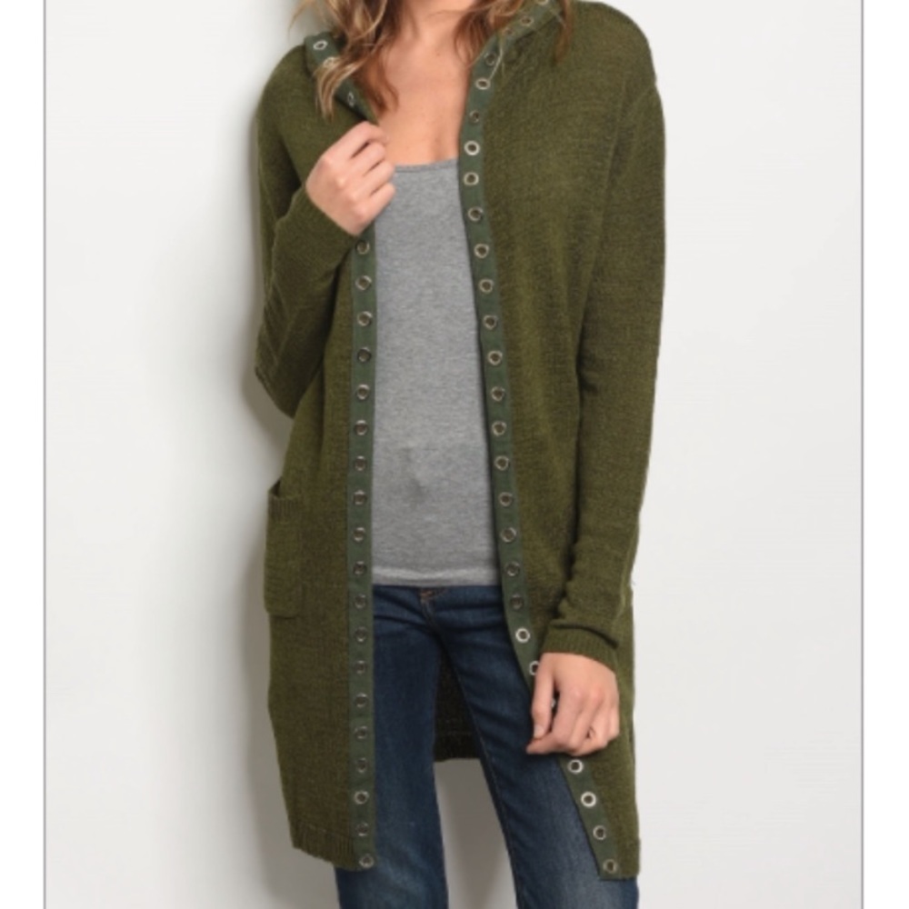 Long Sleeve Olive Grommet Cardigan